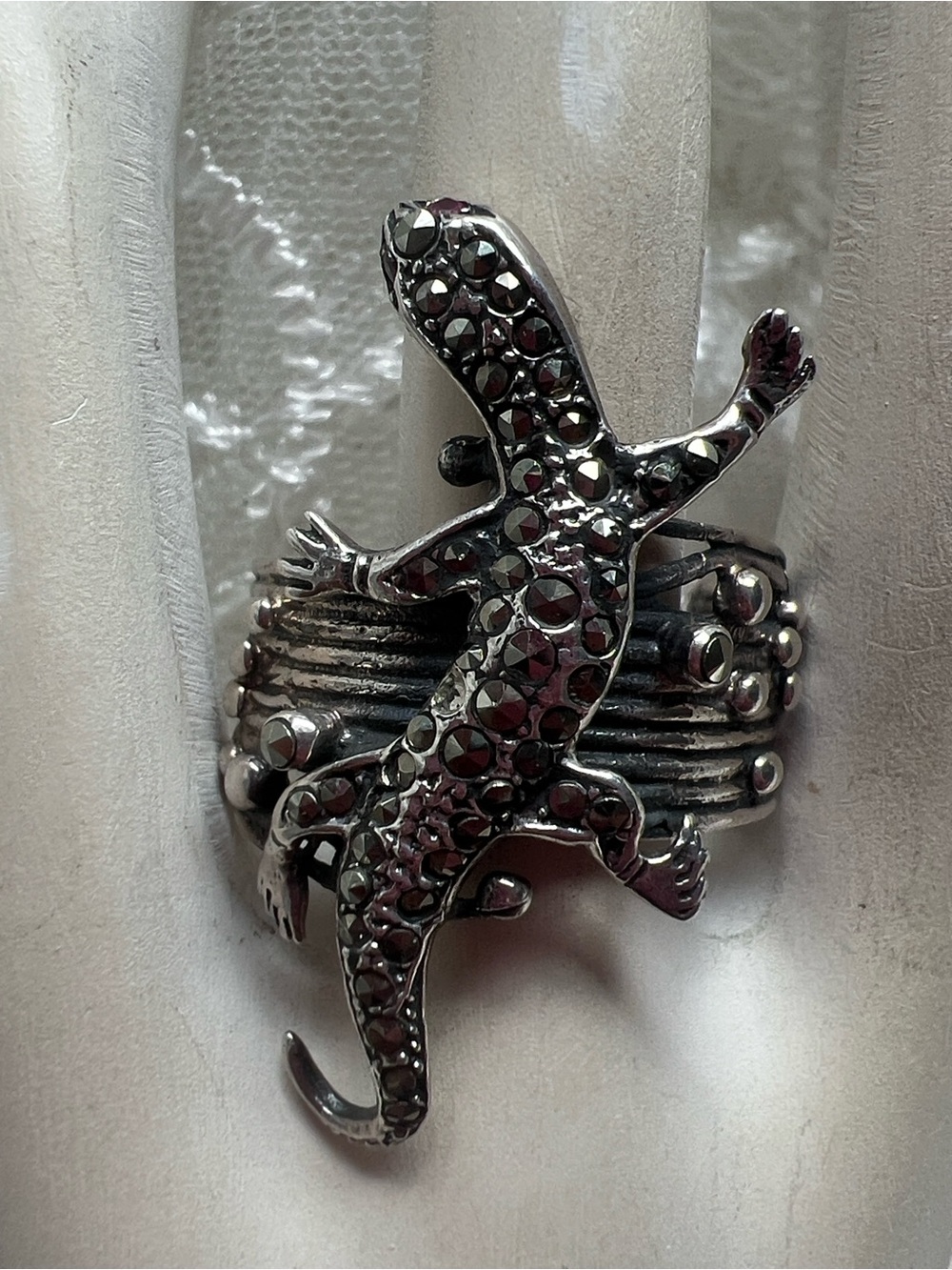 Sterling Silver Lizard Wrap Ring - Dark Silver